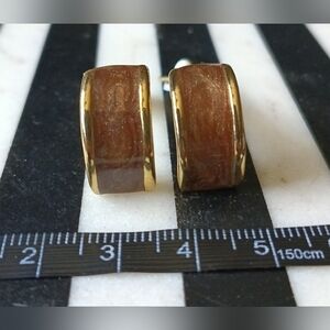 Vintage Gold & Brown Enamel Chunky Hoop Clip-on Earrings